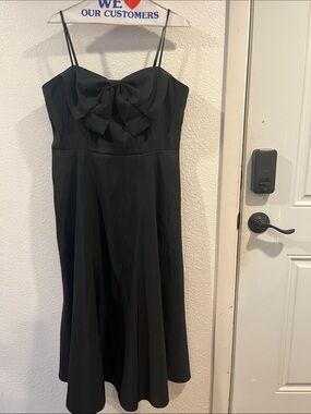 a new day Black Spaghetti-Strap Midi Dress with Front Bow